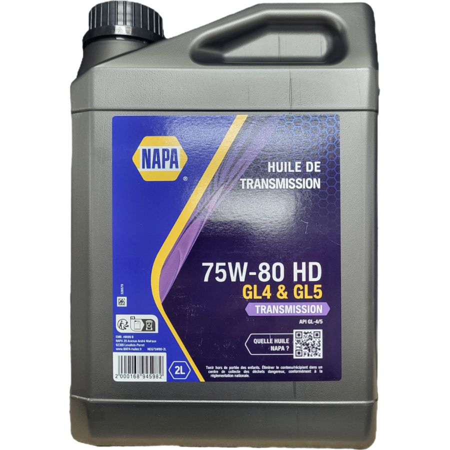 Huile de transmission 75W-80 HD GL4 & GL5 TRANSMISSION 2L NOG75W80-2L NAPA
