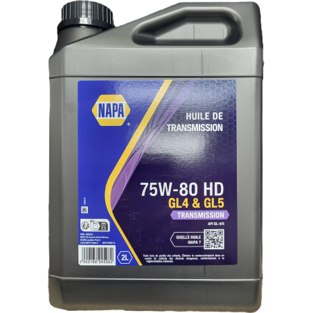 Huile de transmission 75W-80 HD GL4 & GL5 TRANSMISSION 2L NOG75W80-2L NAPA