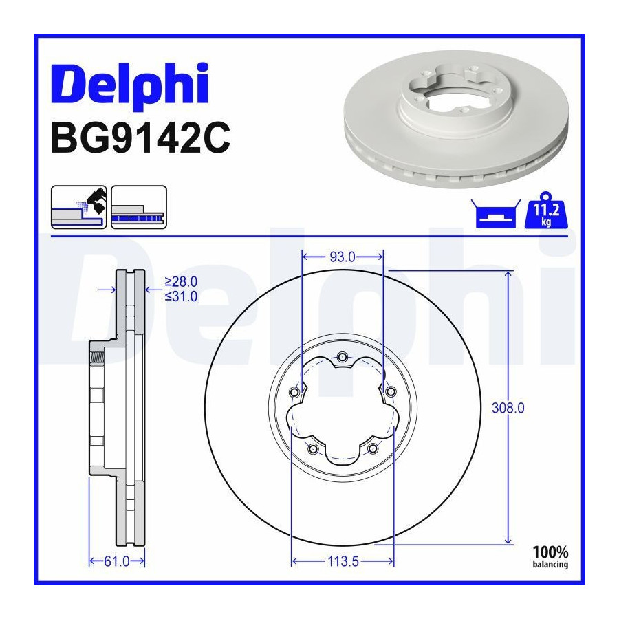 Disque de frein (1 pièce) BG9142C DELPHI