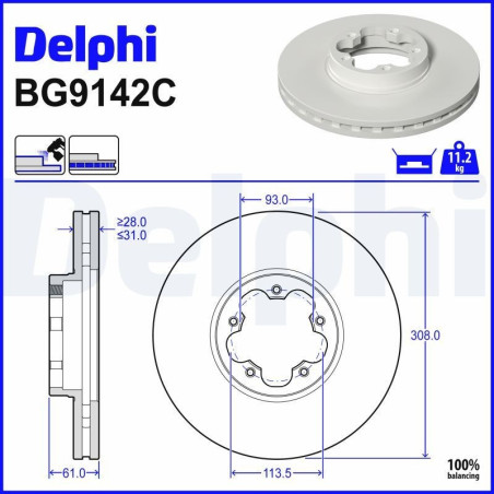 Disque de frein (1 pièce) BG9142C DELPHI