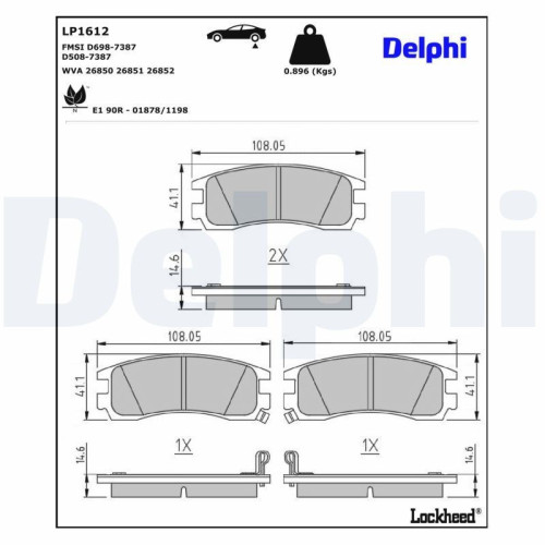 jeu de plaquettes de frein LP1612 DELPHI