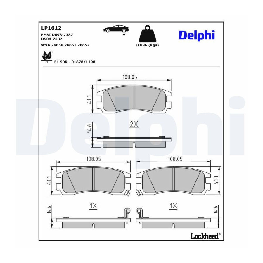 jeu de plaquettes de frein LP1612 DELPHI