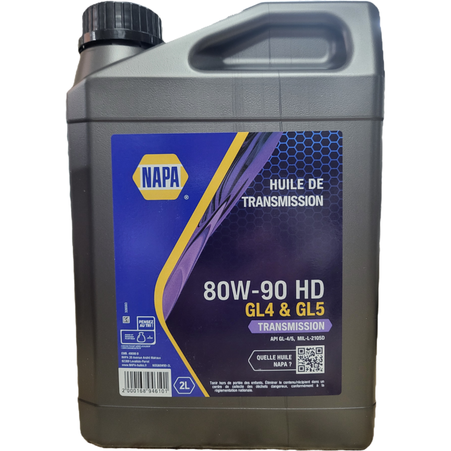 Huile de transmission 80W-90 HD GL4 & GL5 2L NOG80W90-2L NAPA