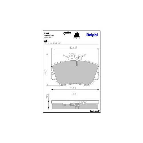 Jeu de 4 plaquettes de frein LP881 DELPHI