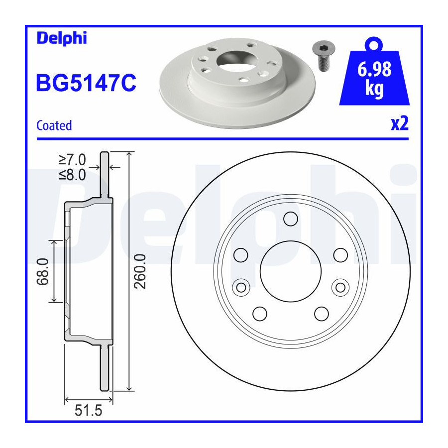 Jeu de disques de frein BG5147C DELPHI