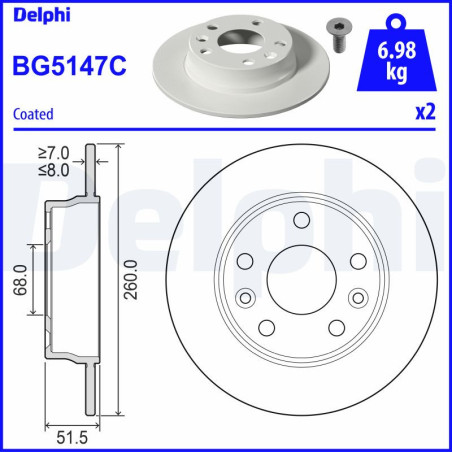 Jeu de disques de frein BG5147C DELPHI