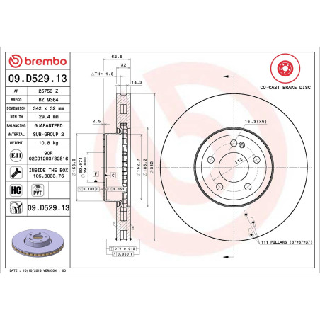 Disque de frein 09.D529.13 BREMBO