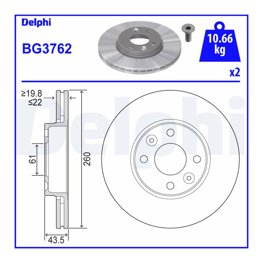 jeu de disques de frein BG3762 DELPHI