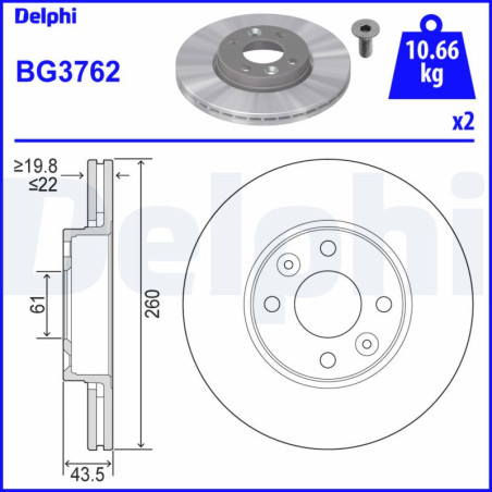 jeu de disques de frein BG3762 DELPHI