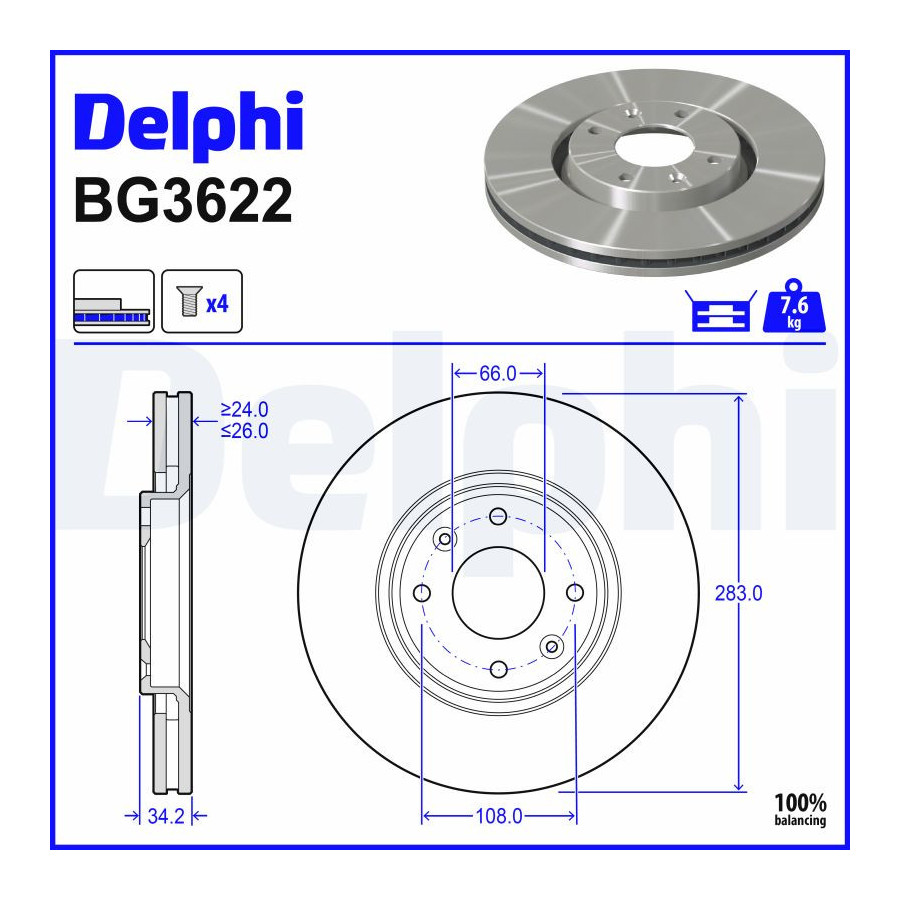 Disques de frein BG3622 DELPHI