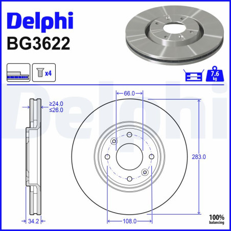 Disques de frein BG3622 DELPHI