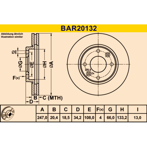 Jeu de disques de frein BAR20132 BARUM